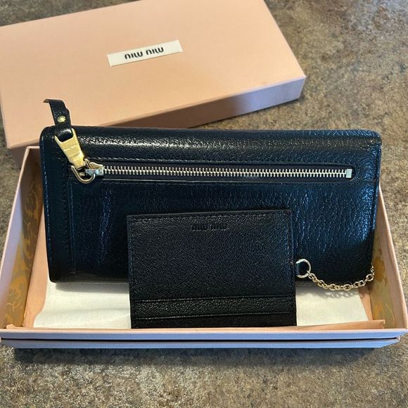 2in1 Miu Miu Long Snap Wallet Leather Black with original box - Picture 7 of 15